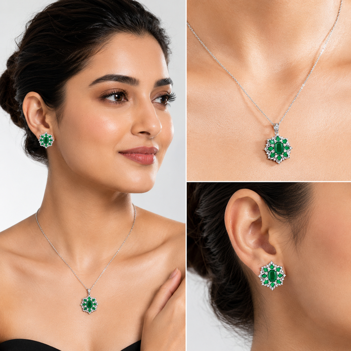 Emerald Sunburst Cluster Studs