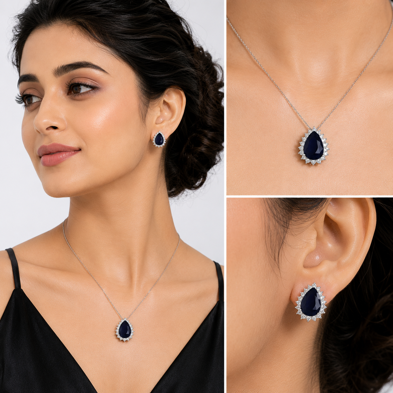 Midnight Blue Pear Studs - Navy Blue