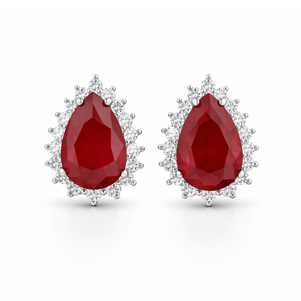 Midnight Blue Pear Studs - Ruby Pink