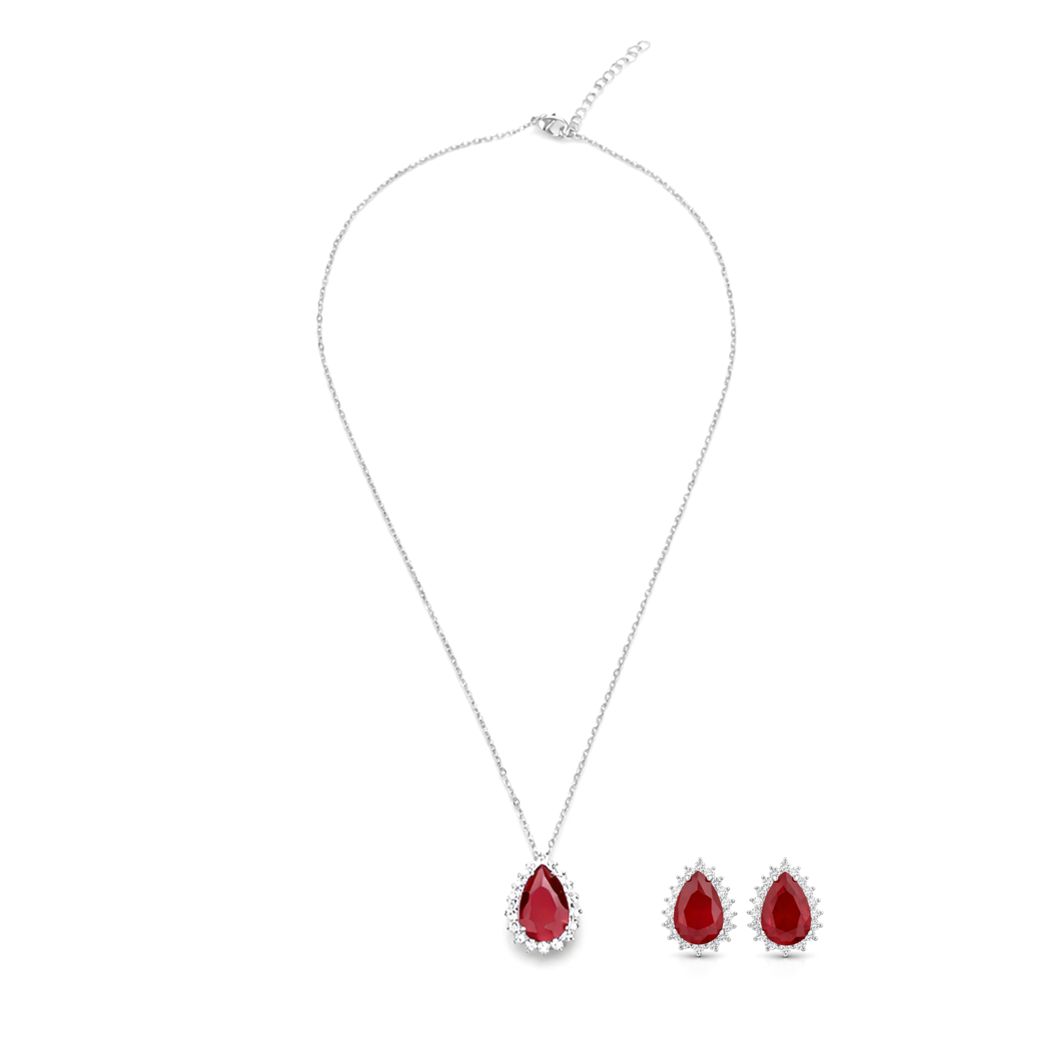 Midnight Blue Pear Studs - Ruby Pink