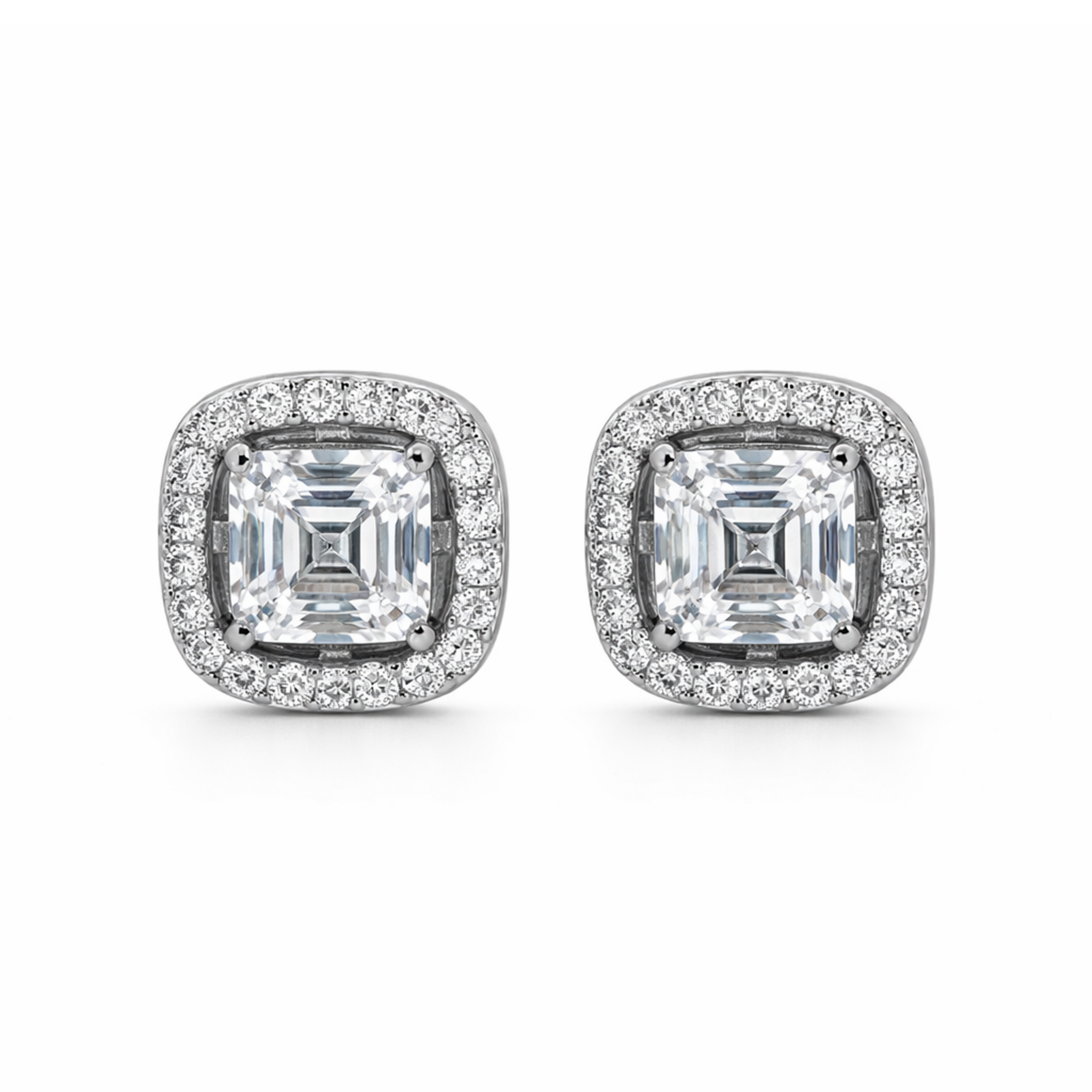Asscher Ice Halo Studs
