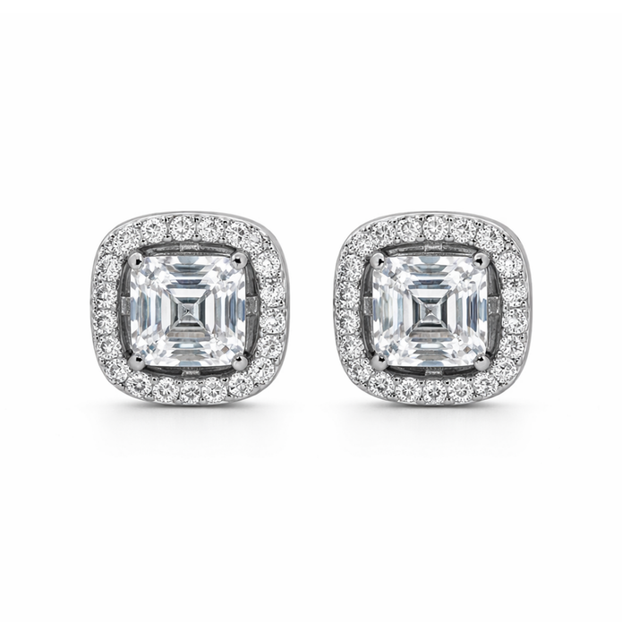 Asscher Ice Halo Studs