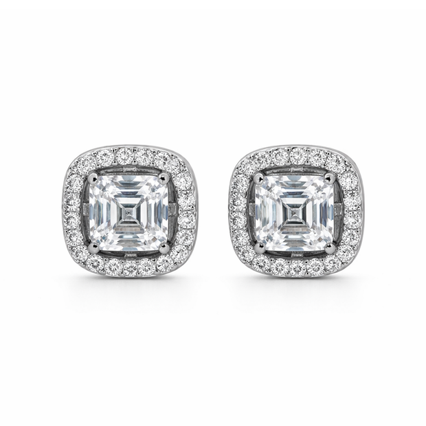 Asscher Ice Halo Studs