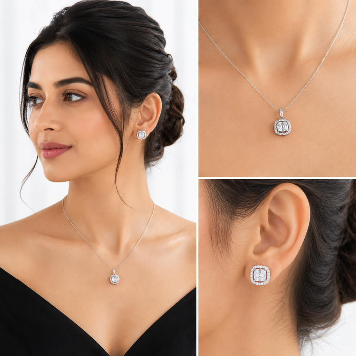 Asscher Ice Halo Studs