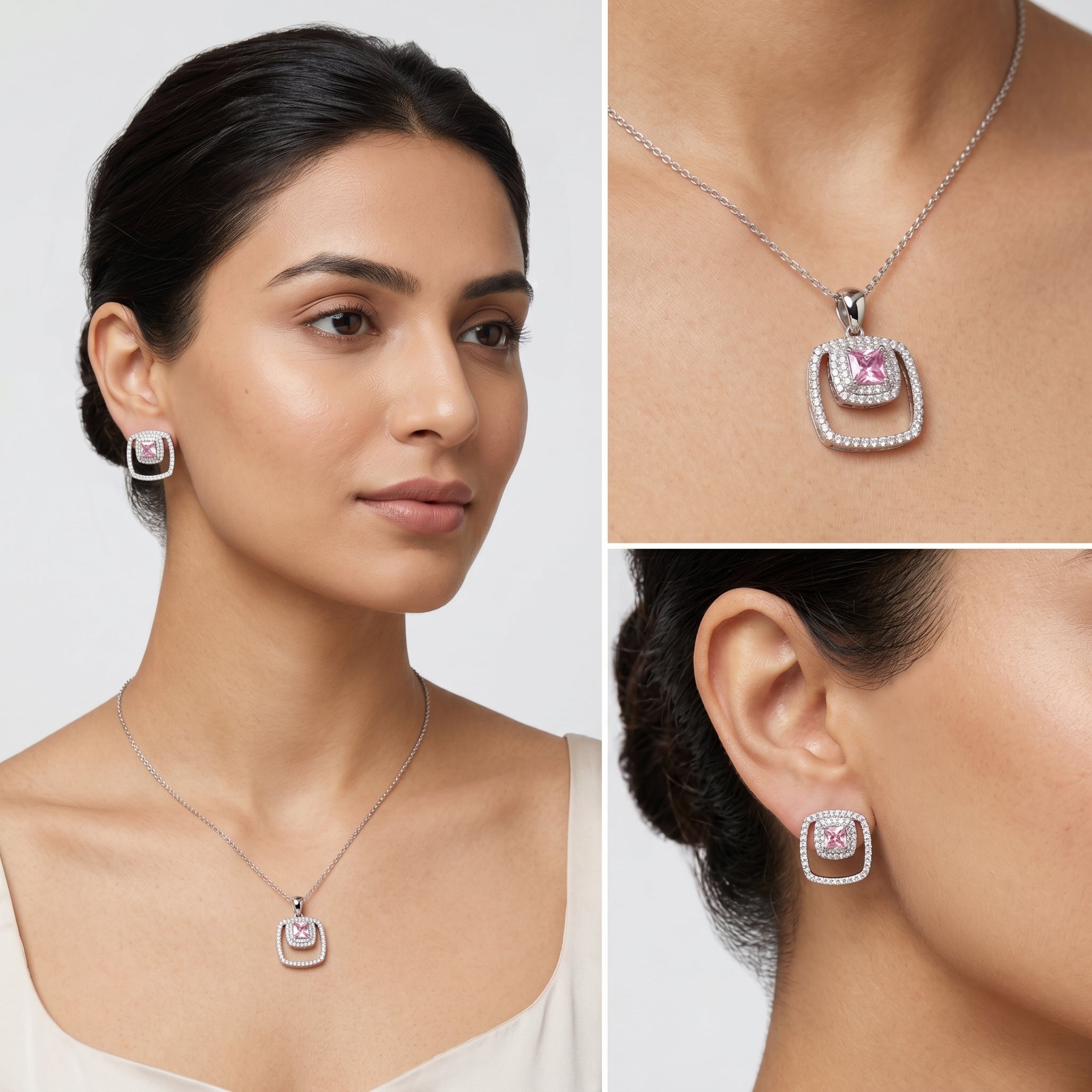 Crimson Floating Frame Studs - Pink