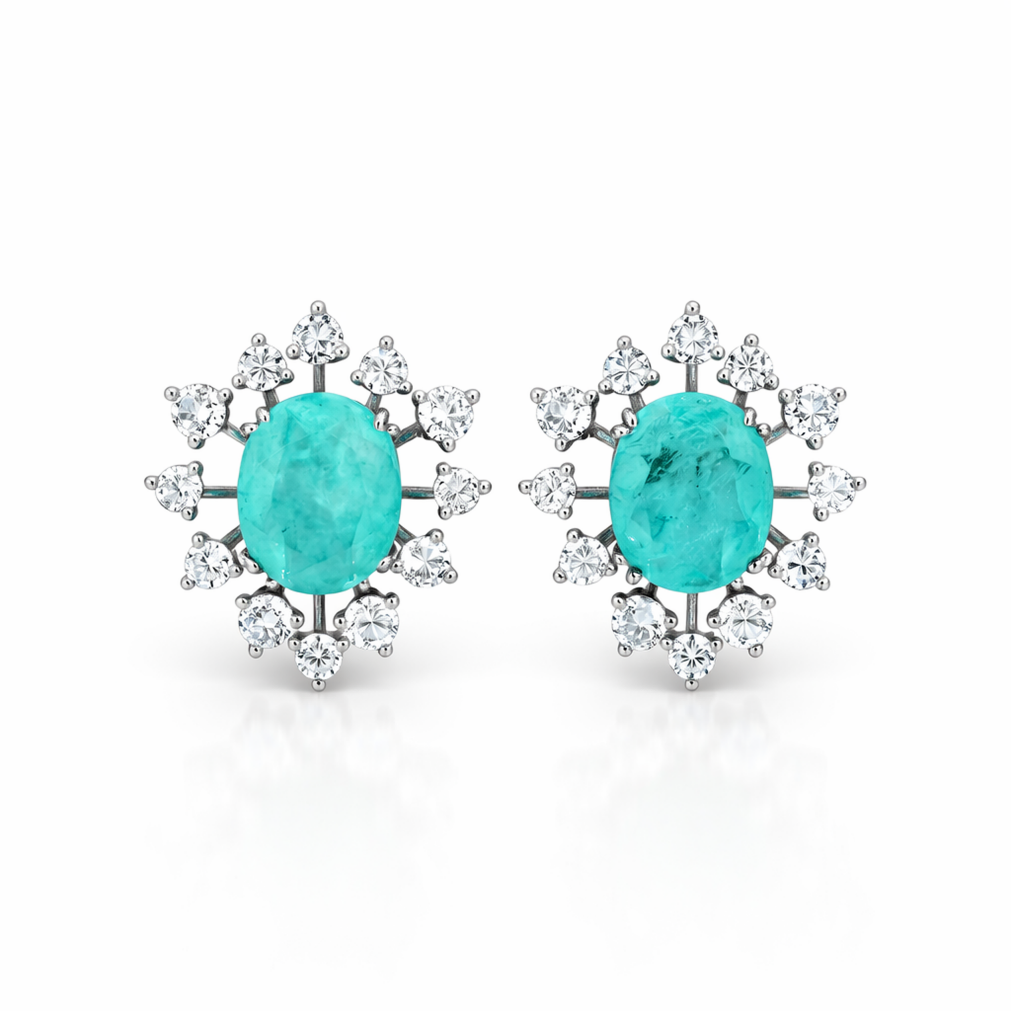 Teal Starburst Oval Studs
