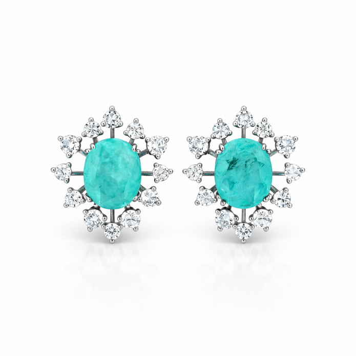 Teal Starburst Oval Studs