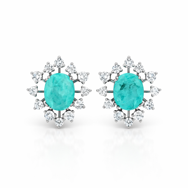 Teal Starburst Oval Studs