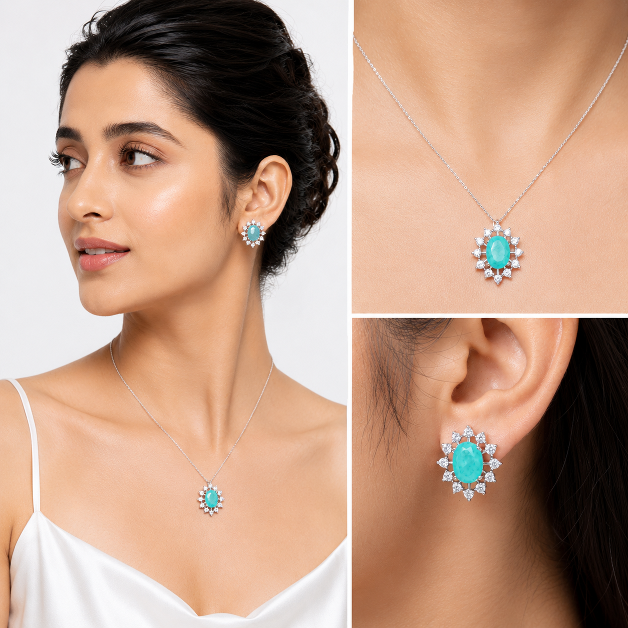 Teal Starburst Oval Studs