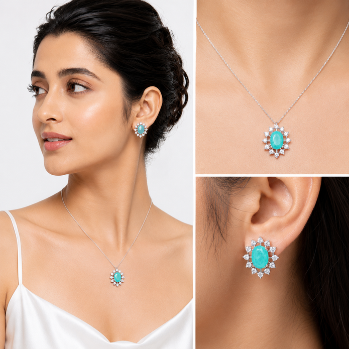 Teal Starburst Oval Studs