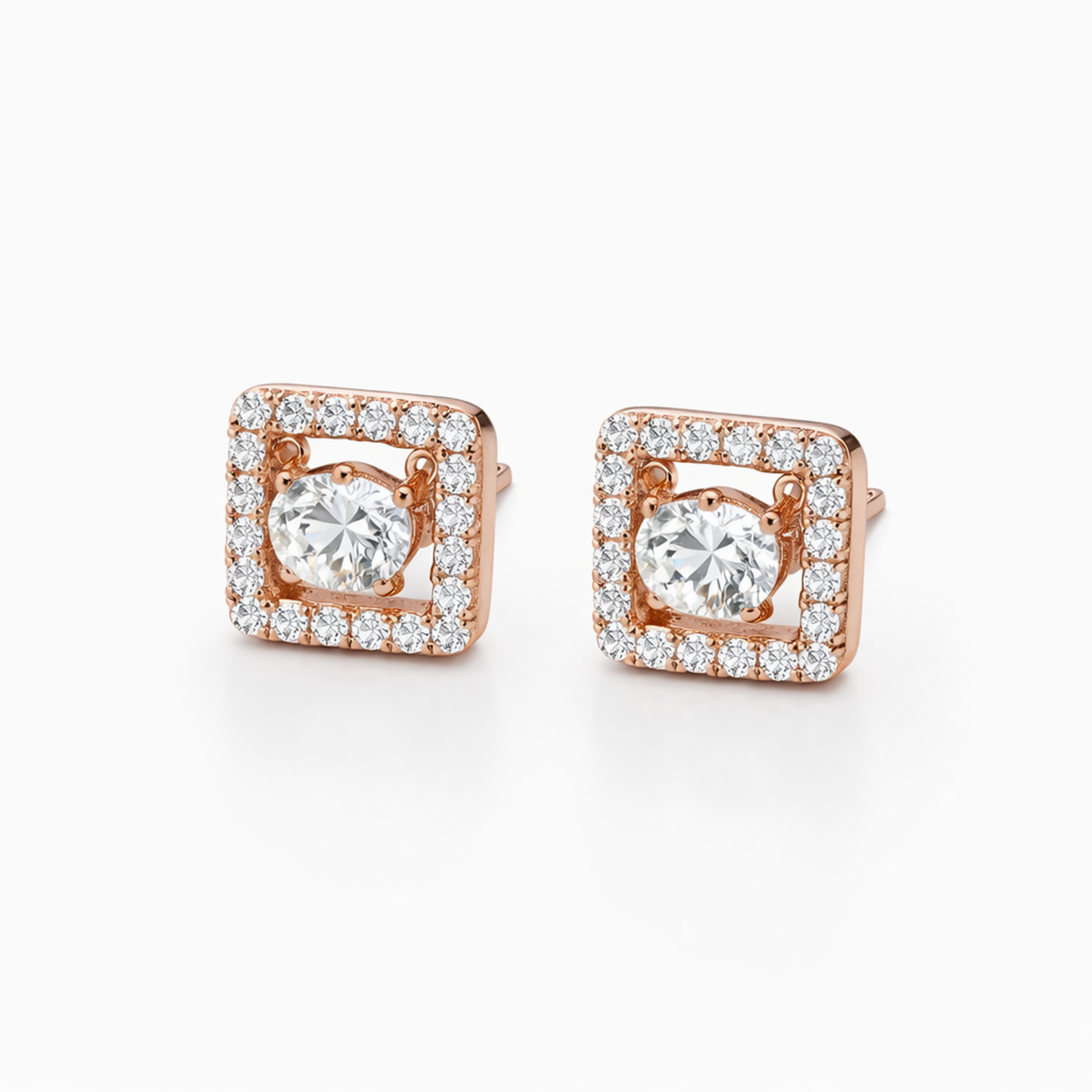 Rose Square Solitaire Studs