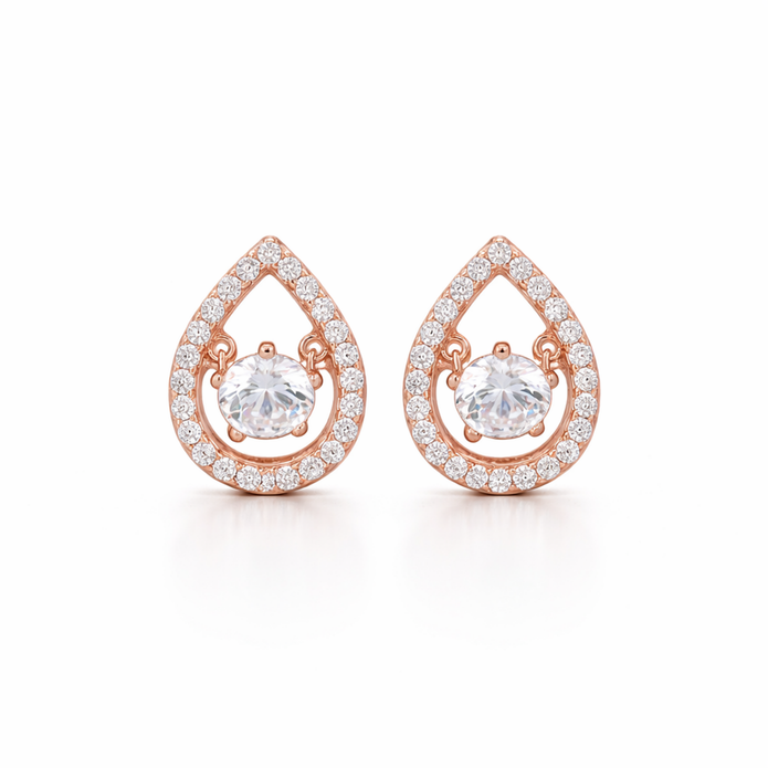 Rose Pear Solitaire Studs