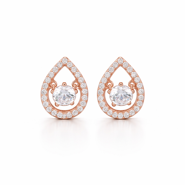 Rose Pear Solitaire Studs