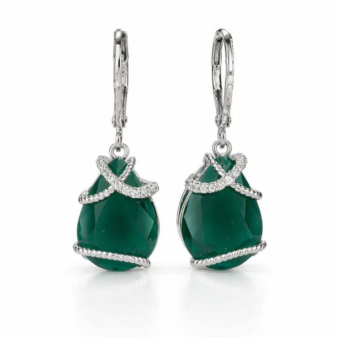 Emerald Wrapped Teardrop Drops