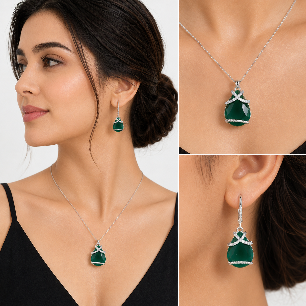 Emerald Wrapped Teardrop Drops - Emerald Green