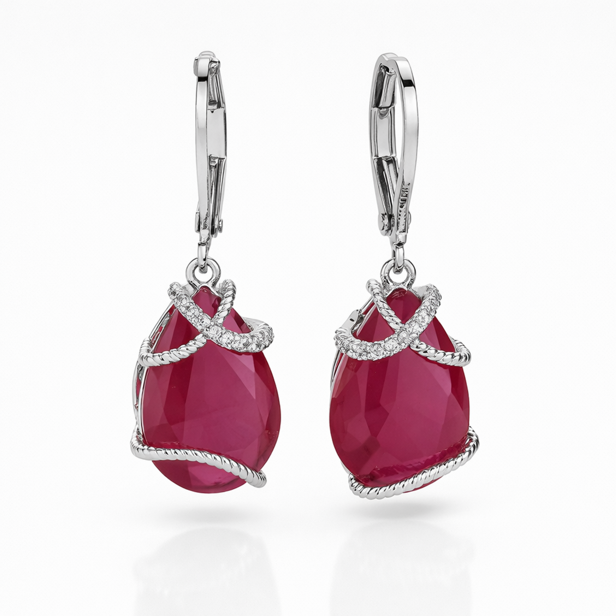 Emerald Wrapped Teardrop Drops - Ruby Pink