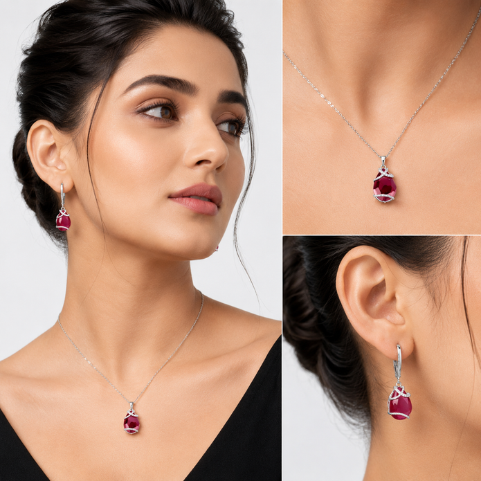 Emerald Wrapped Teardrop Drops - Ruby Pink
