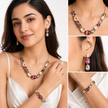 Multi-Color Mixed Crystal Rose Gold Statement Necklace Set