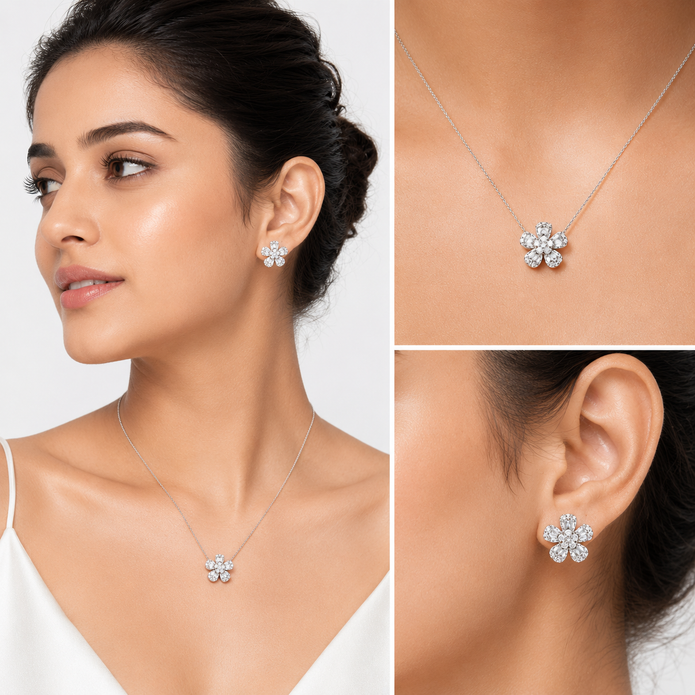 Diamond Bloom Flower Studs