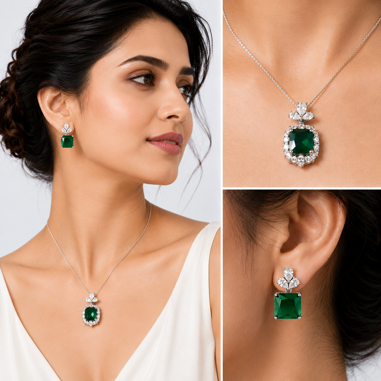 Emerald Square Drop Earrings