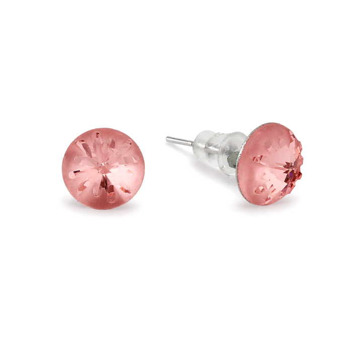 Round Brilliant Crystal Stud Earrings - Rose pink
