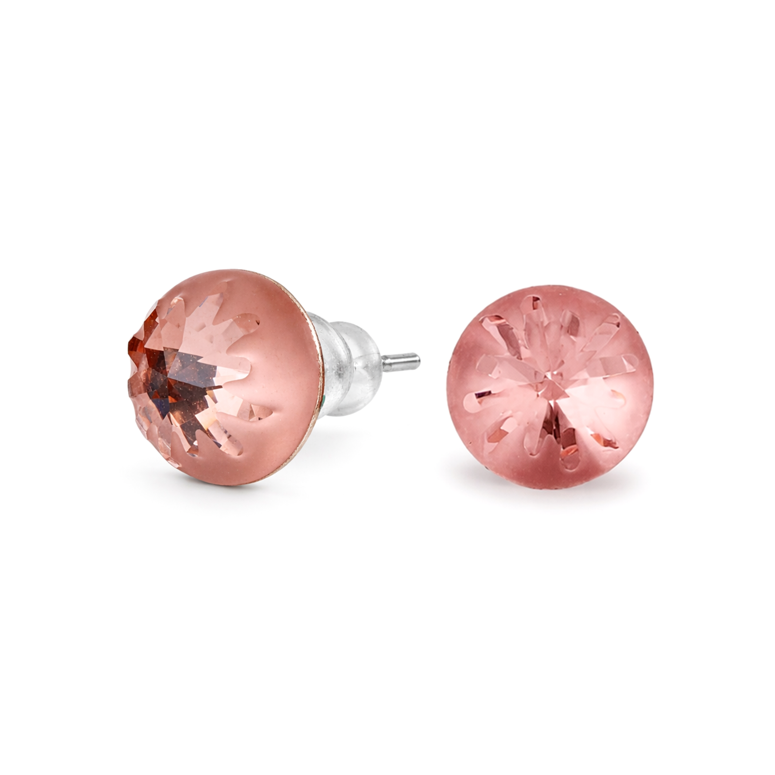 Round Brilliant Crystal Stud Earrings - Rose pink