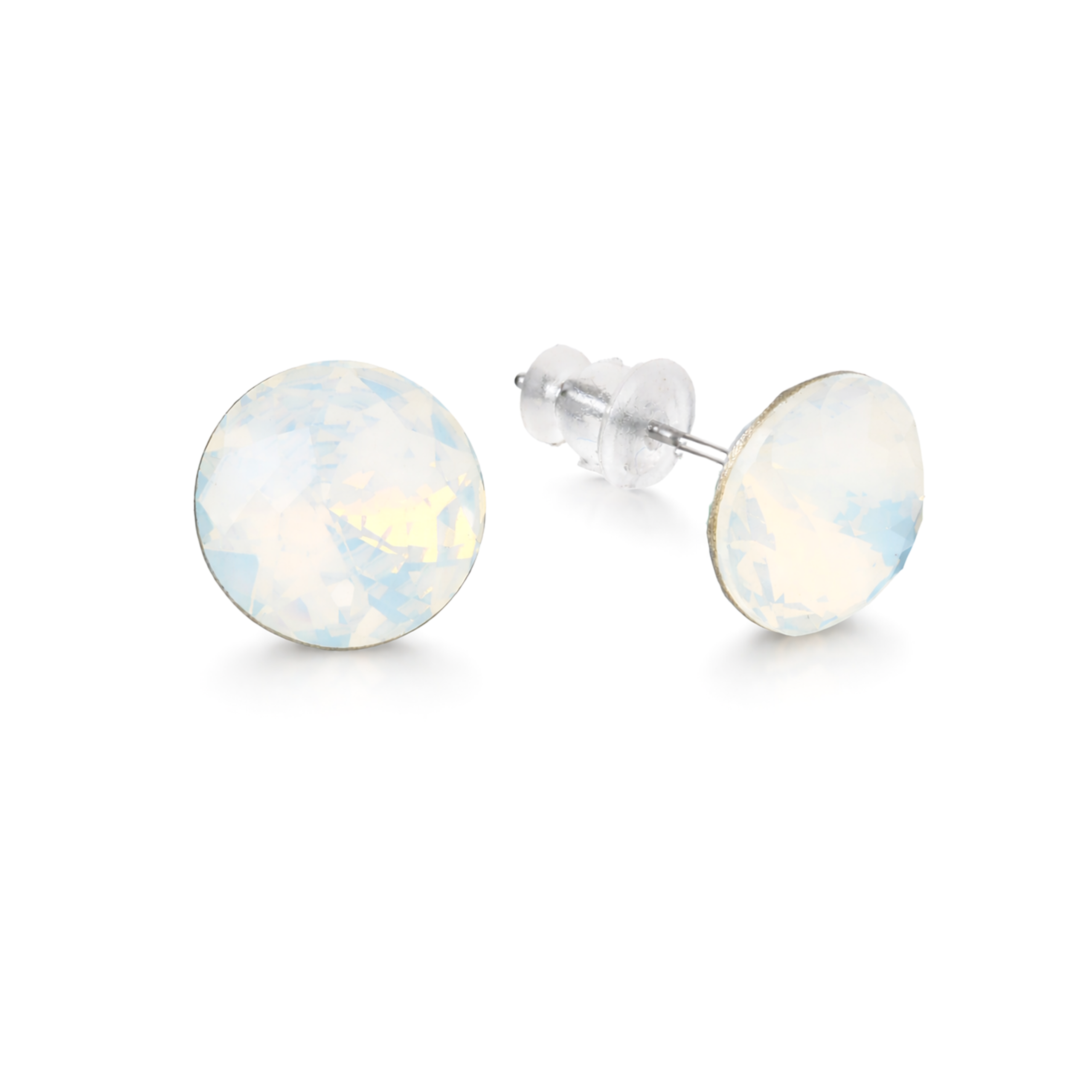 Round Brilliant Crystal Stud Earrings - Ivory Pearl