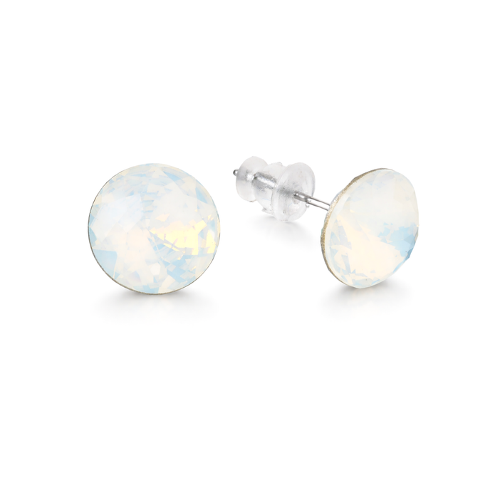Round Brilliant Crystal Stud Earrings - Ivory Pearl