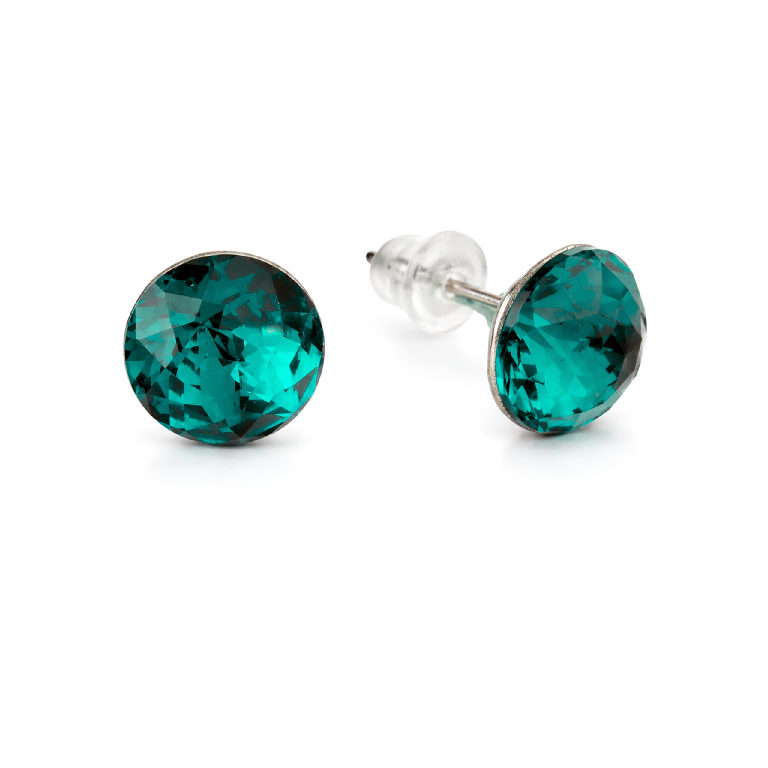 Round Brilliant Crystal Stud Earrings - Emerald Green