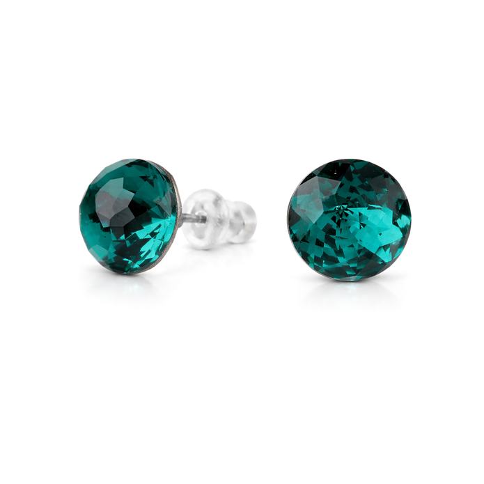 Round Brilliant Crystal Stud Earrings - Emerald Green
