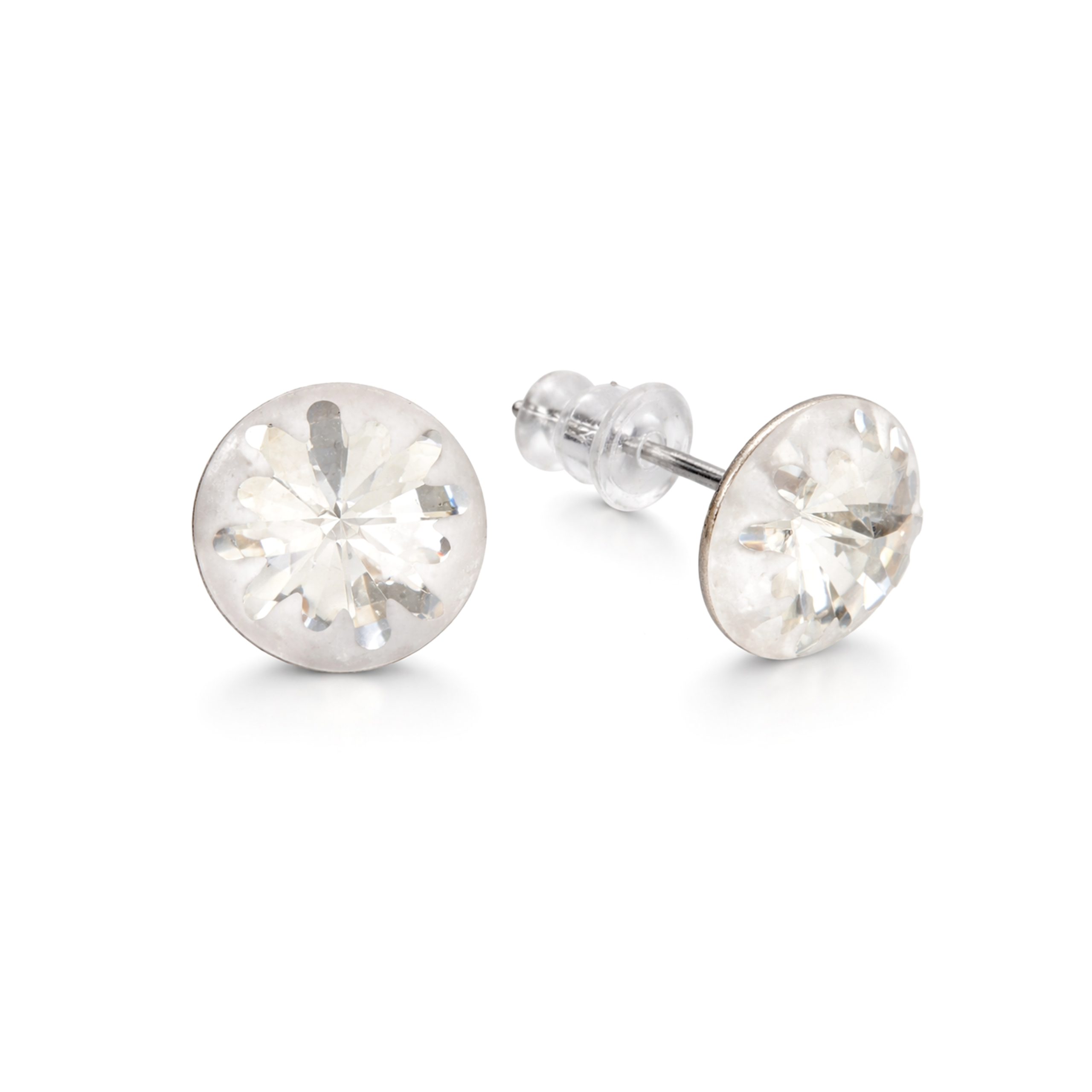 Round Brilliant Crystal Stud Earrings - Clear