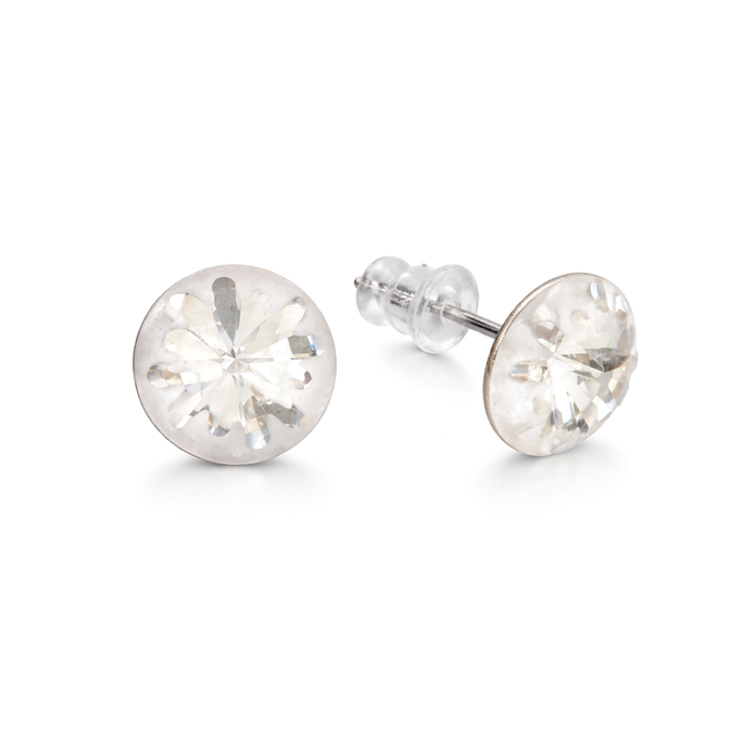 Round Brilliant Crystal Stud Earrings - Clear