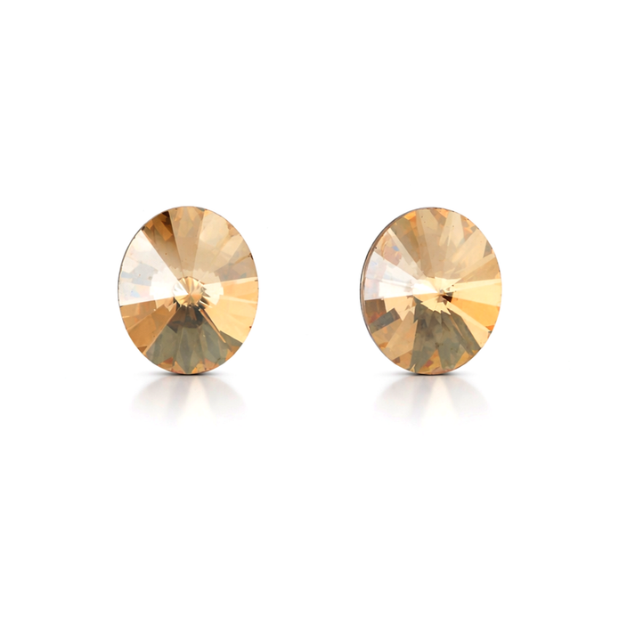 Gold Champagne Round Crystal Stud Earrings
