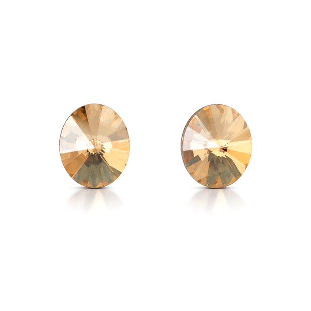 Gold Champagne Round Crystal Stud Earrings