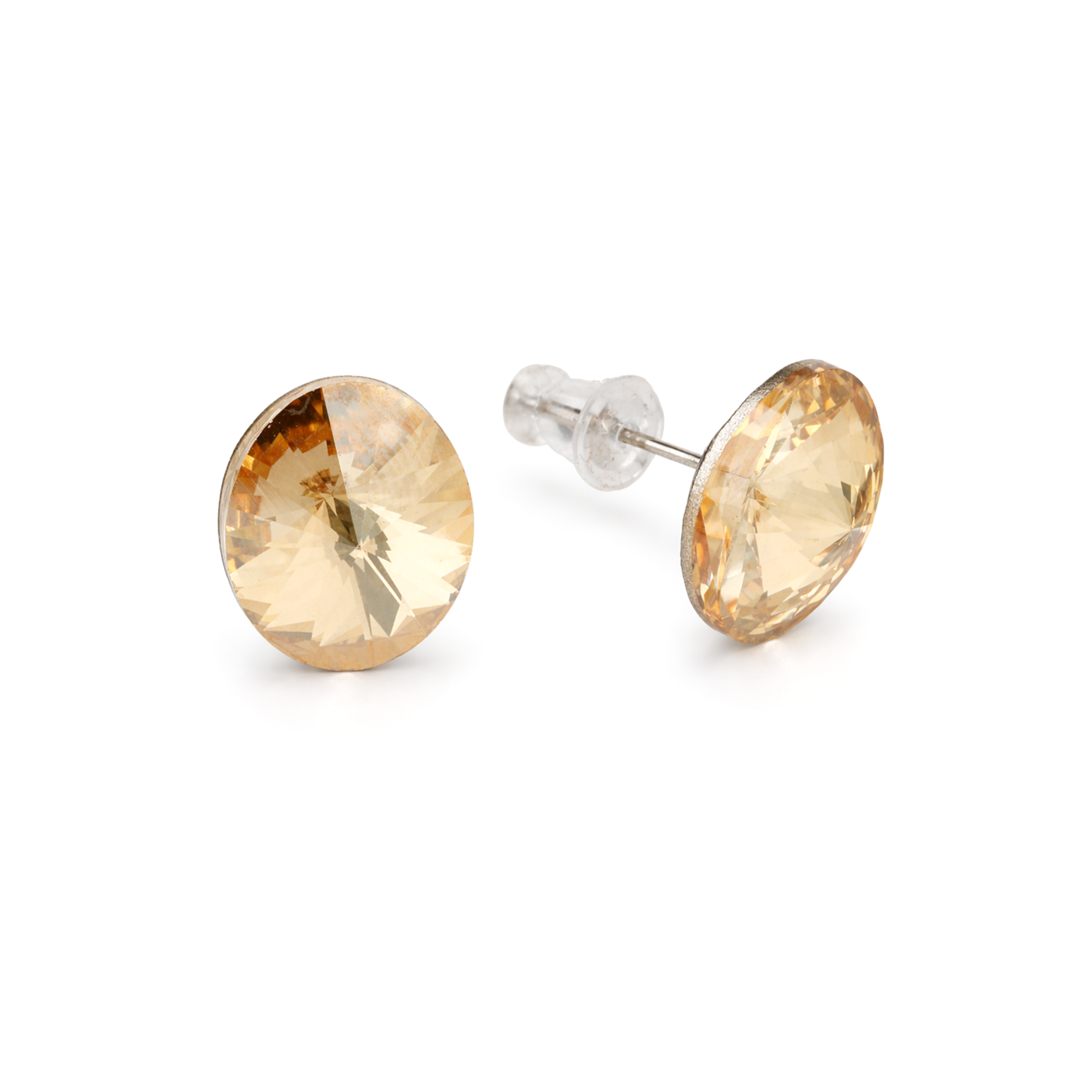 Gold Champagne Round Crystal Stud Earrings