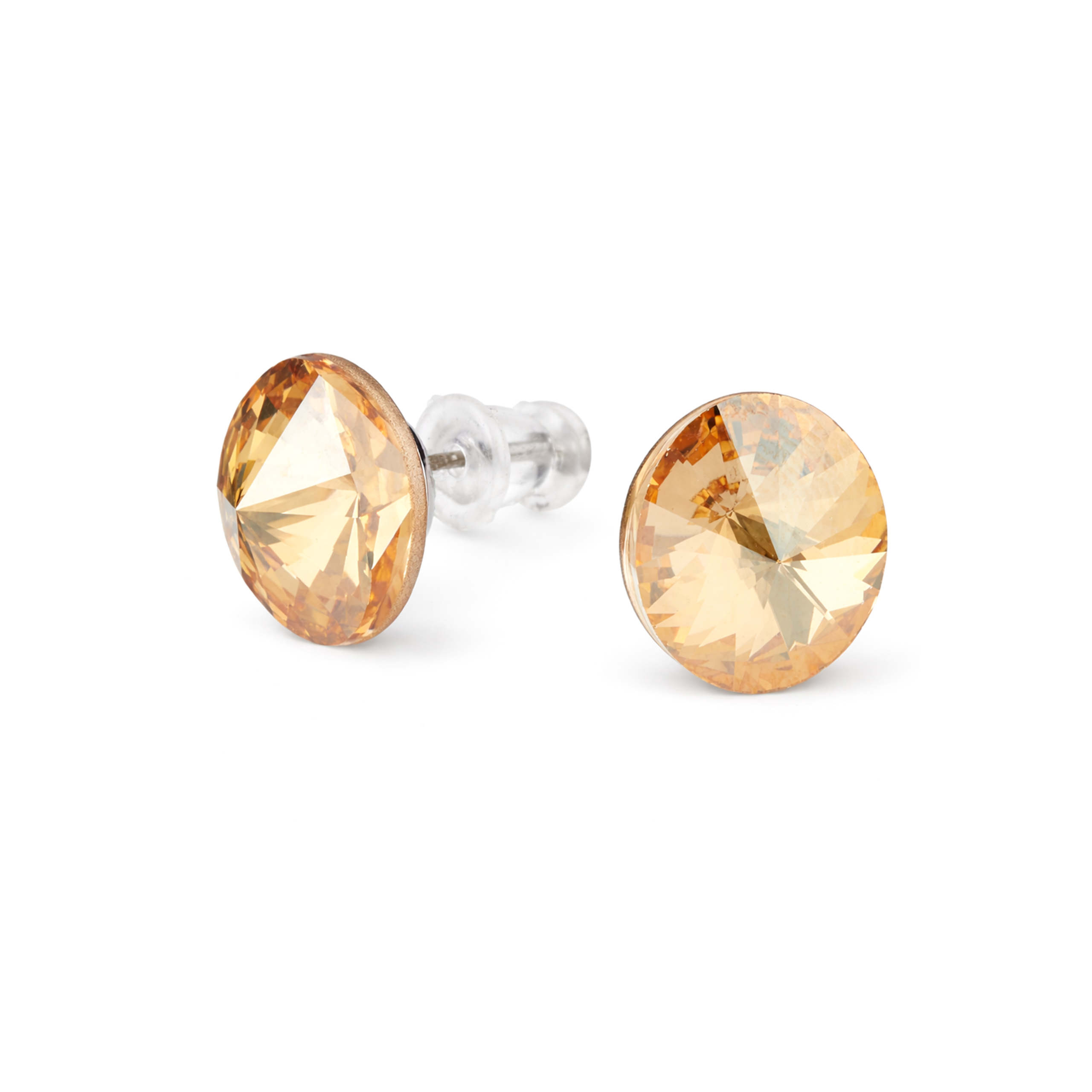 Gold Champagne Round Crystal Stud Earrings