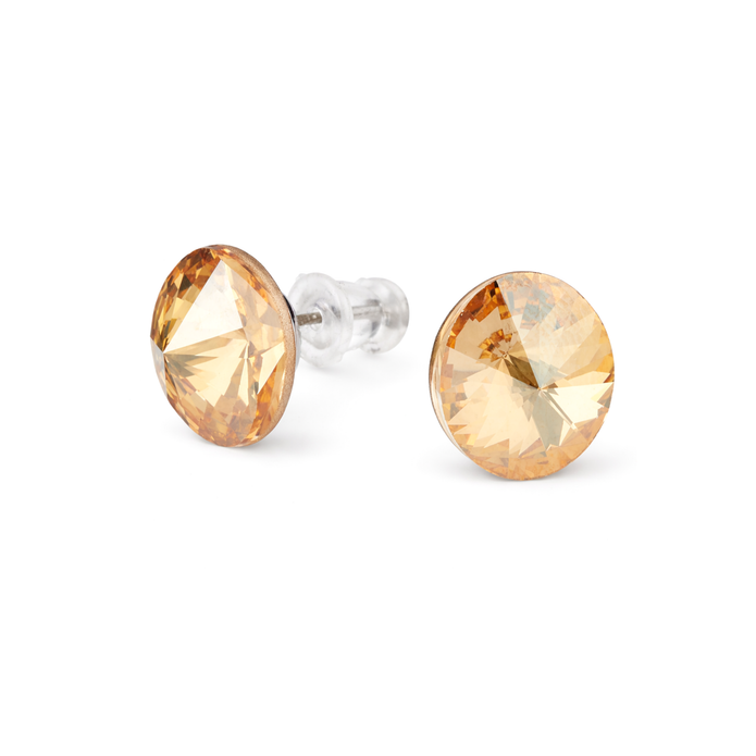 Gold Champagne Round Crystal Stud Earrings