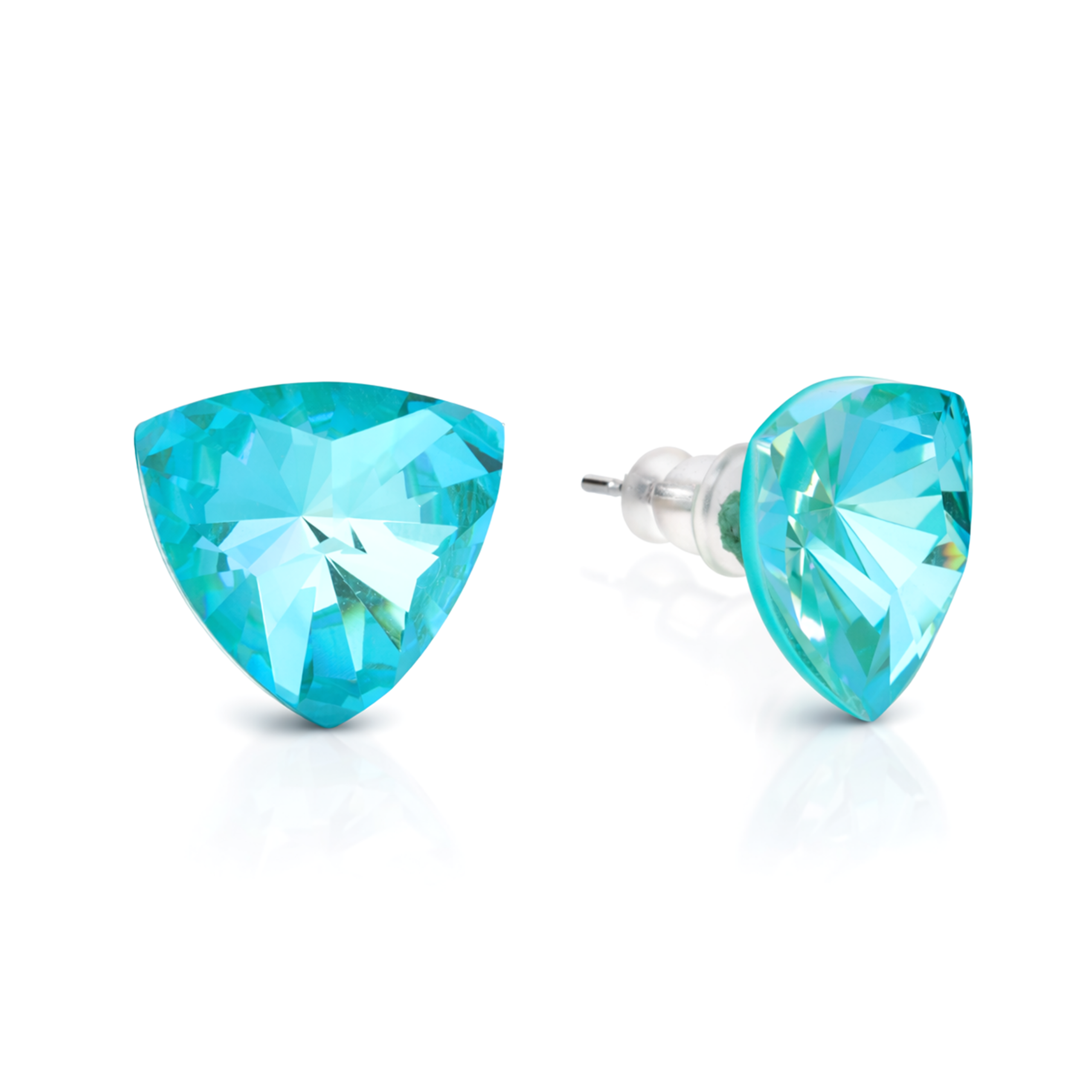 Aqua Blue Trillion Crystal Stud Earrings