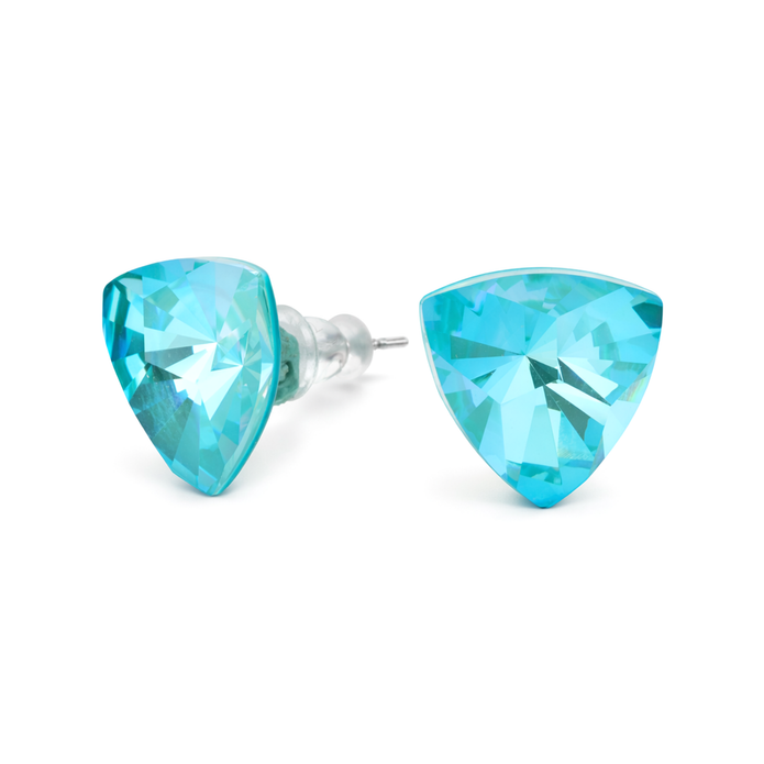Aqua Blue Trillion Crystal Stud Earrings