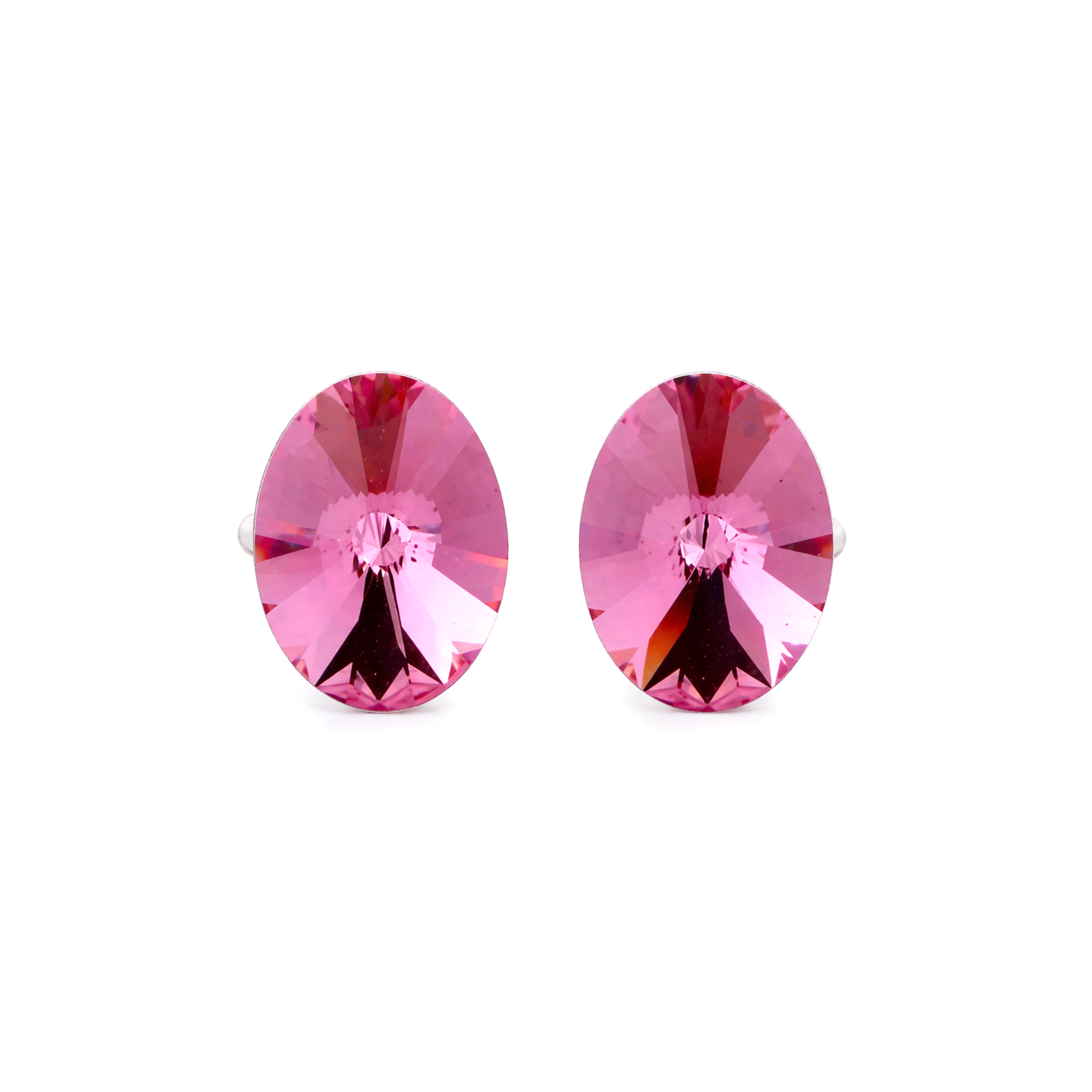 Rose Pink Oval Rivoli Crystal Stud Earrings