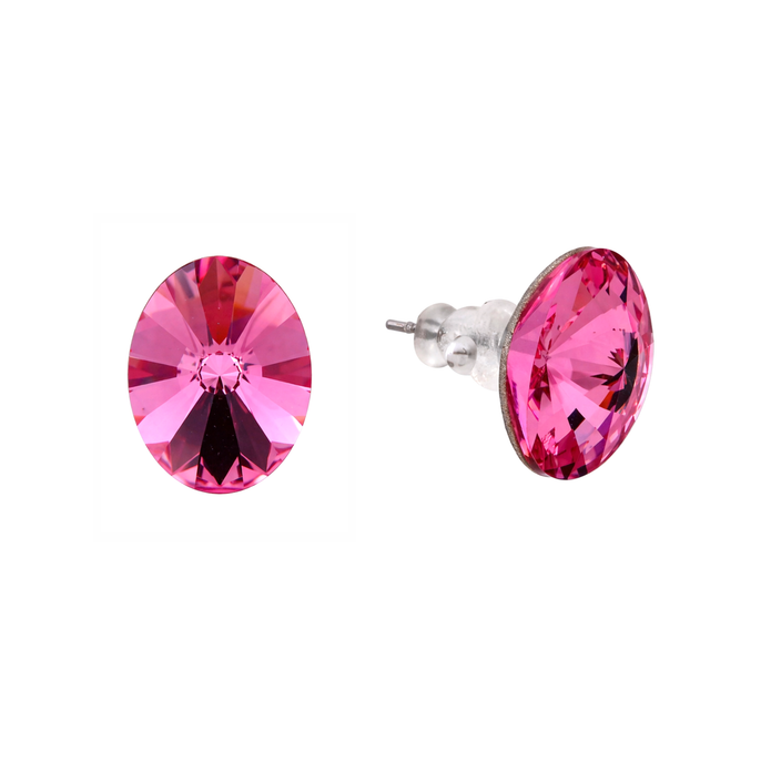 Rose Pink Oval Rivoli Crystal Stud Earrings