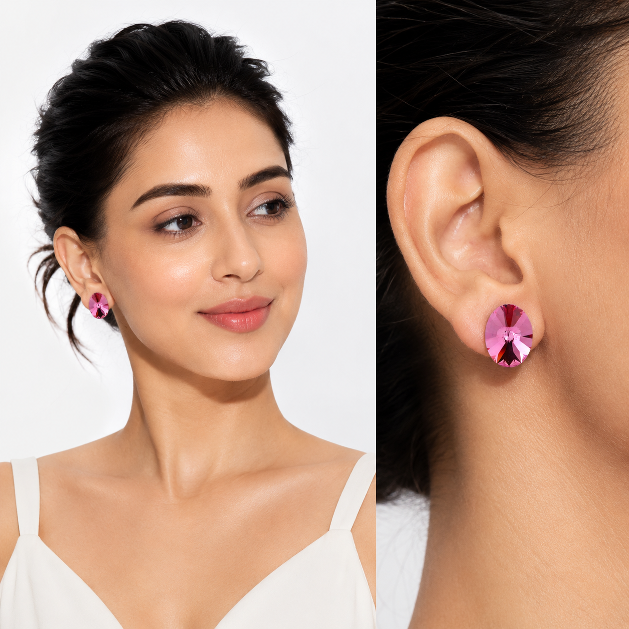 Rose Pink Oval Rivoli Crystal Stud Earrings