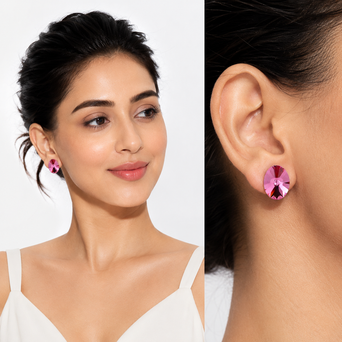 Rose Pink Oval Rivoli Crystal Stud Earrings