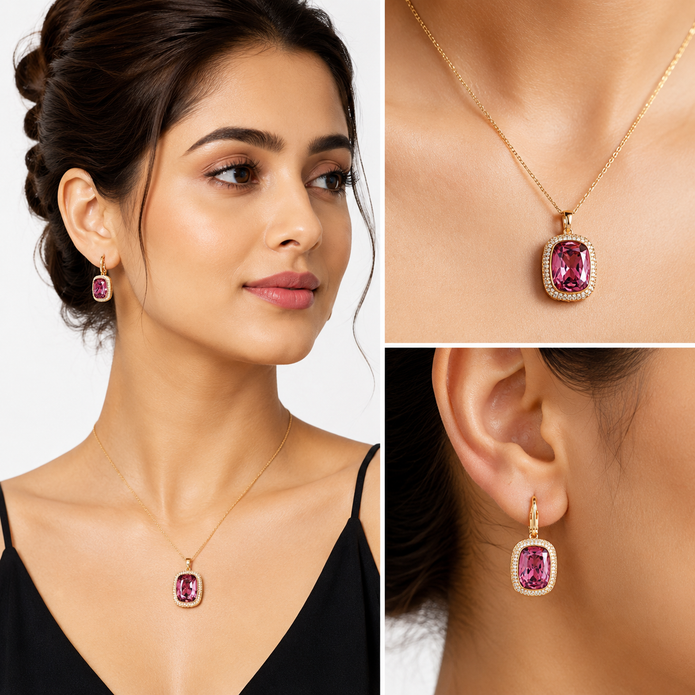Blush Royale Cushion Pendant Set - Blush pink