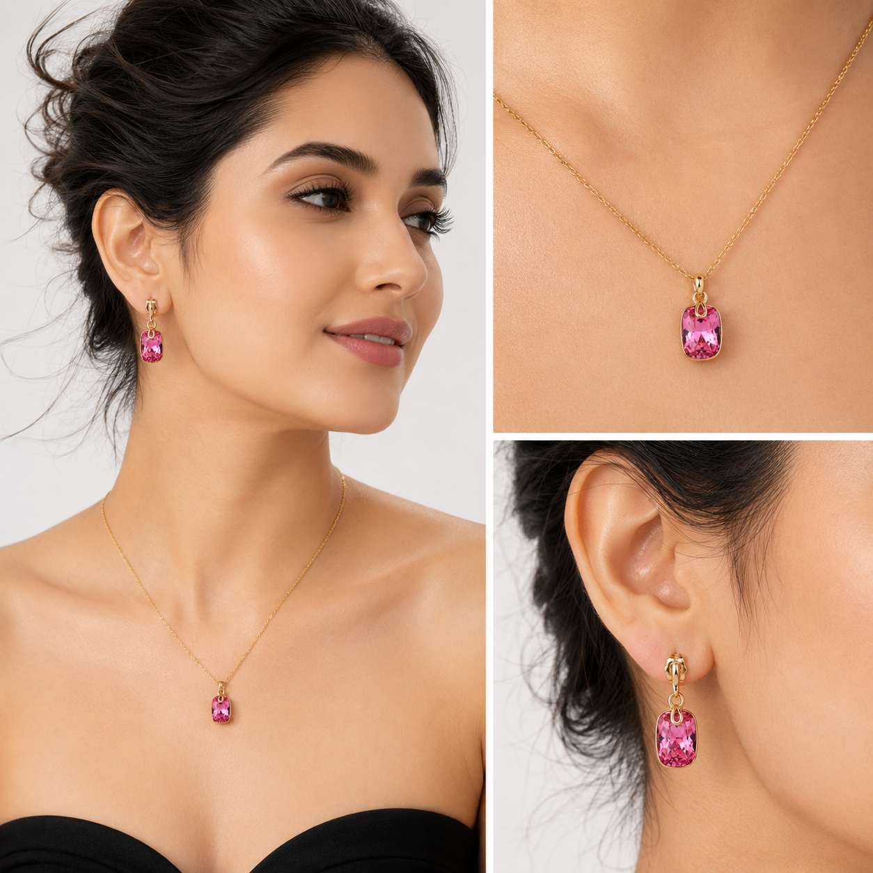 Fuchsia Chic Solitaire Pendant Set