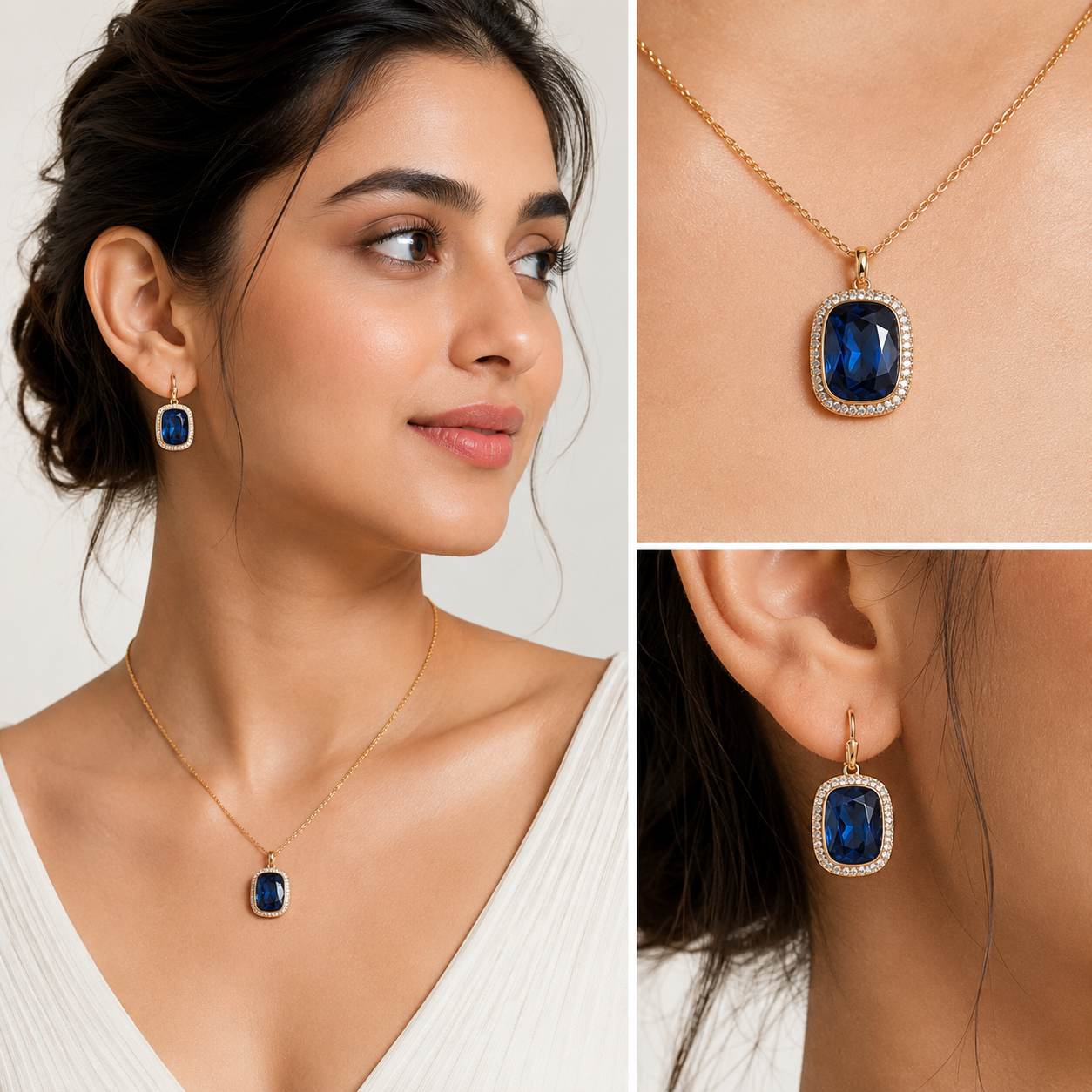 Blush Royale Cushion Pendant Set - Navy Blue