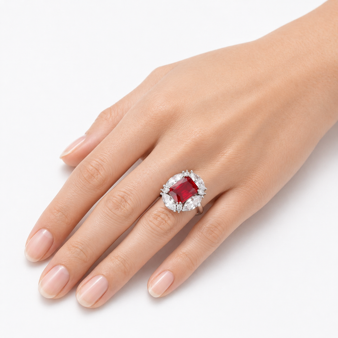 Royal Crimson Marquise Cluster Ring