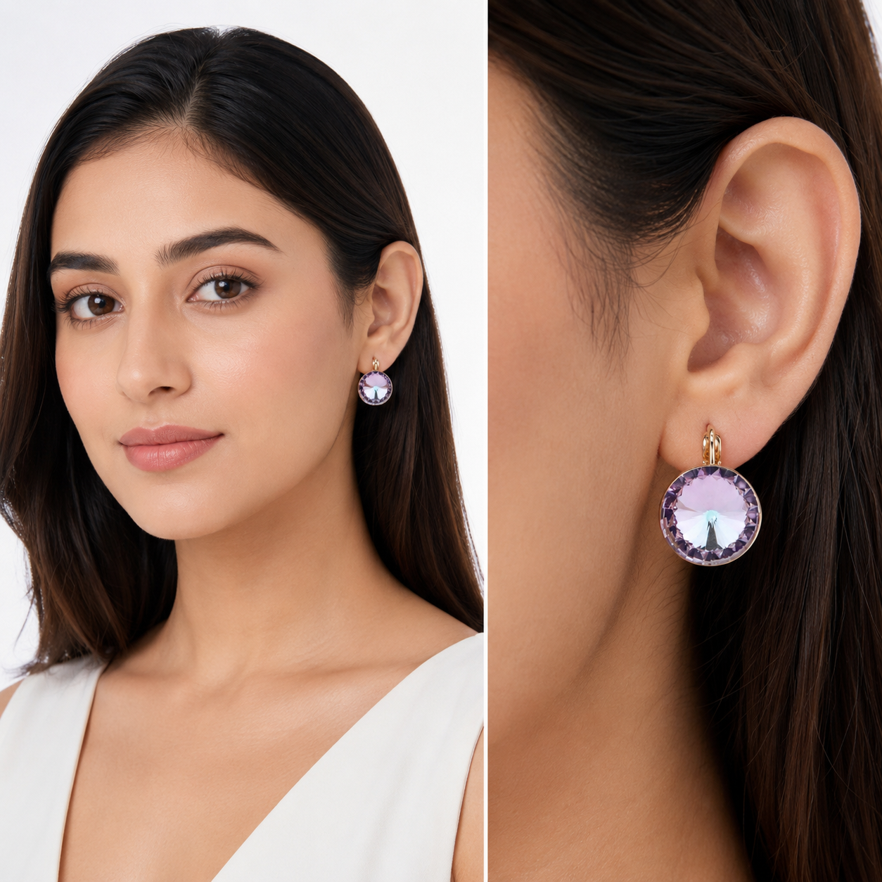 Sky Rivoli Lever-Back Earrings - Lavender