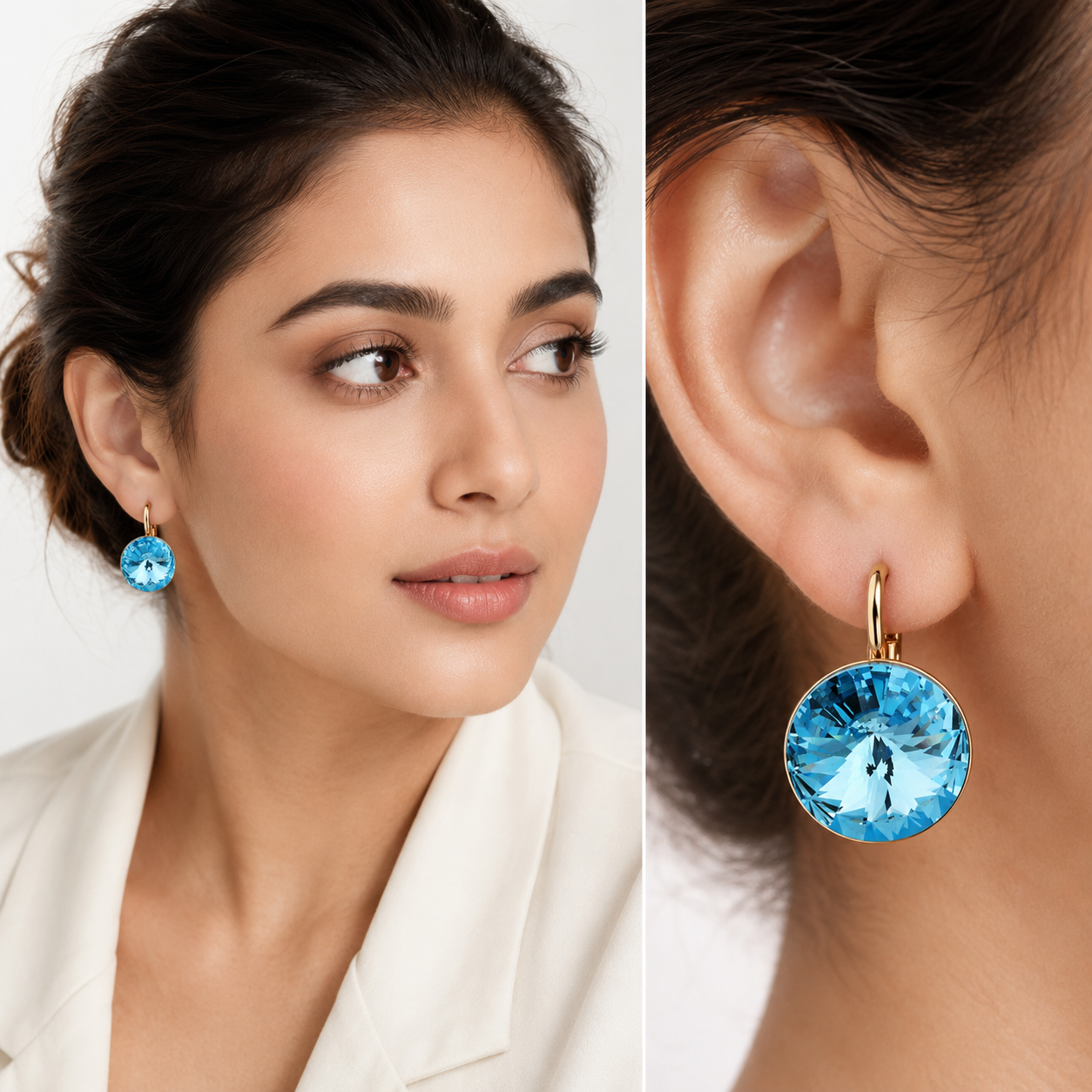 Azure Solitaire Lever-Back Earrings