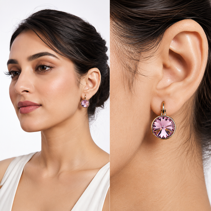 Blush Solitaire Lever-Back Earrings